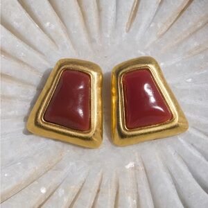 Vintage Chic Gold and Red Statement Earrings